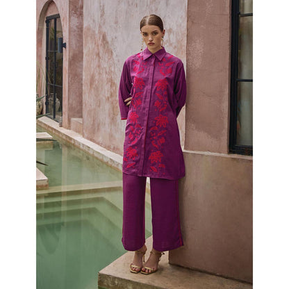 House of Fett Dahlia Crepe Embroidered Tunic - Purple