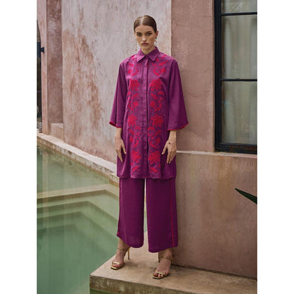 House of Fett Dahlia Crepe Embroidered Tunic - Purple