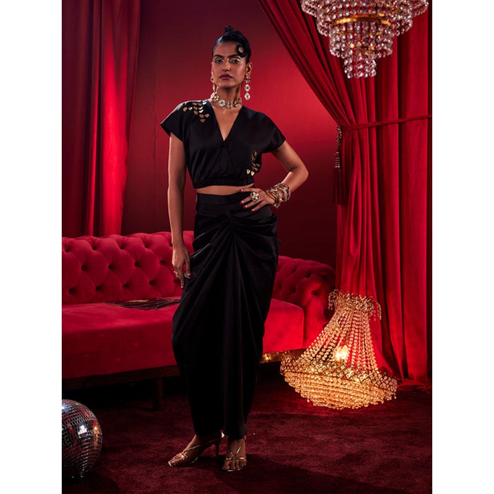 House of Fett Golden Hearts Black Draped Skirt