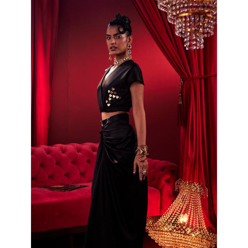 House of Fett Golden Hearts Black Draped Skirt