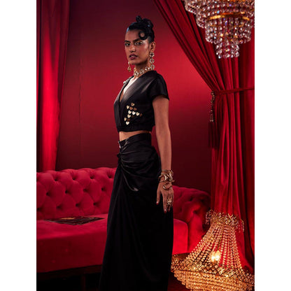 House of Fett Golden Hearts Black Draped Skirt