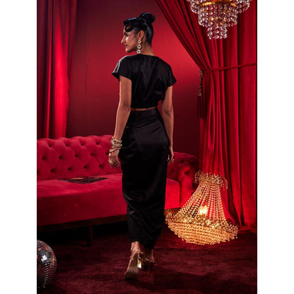 House of Fett Golden Hearts Black Draped Skirt