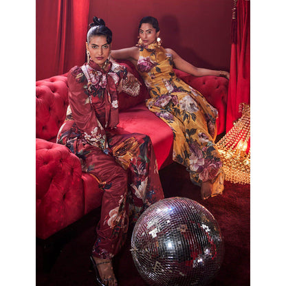 House of Fett Signoria Floral Draped Jumpsuit