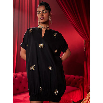 House of Fett Black Bloom Embroidery Dress