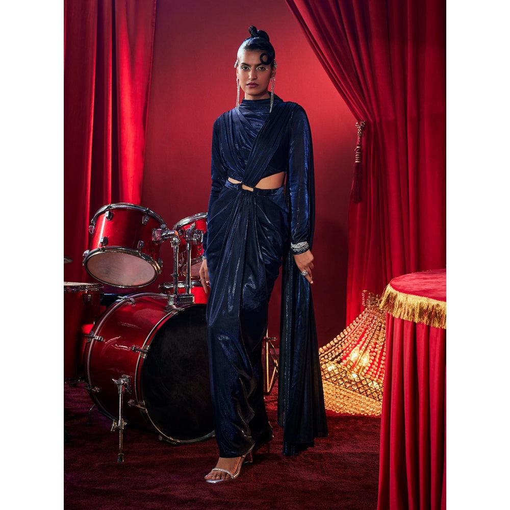 House of Fett Tiara Cutout Gown - Navy Blue
