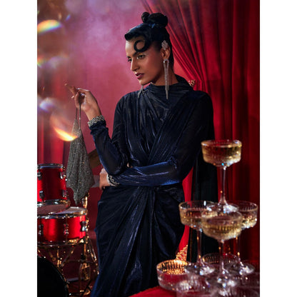 House of Fett Tiara Cutout Gown - Navy Blue