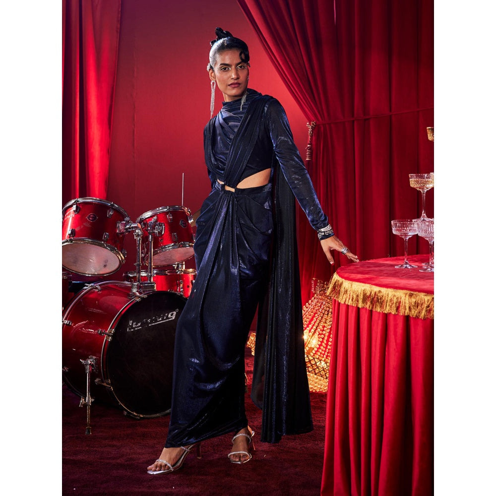 House of Fett Tiara Cutout Gown - Navy Blue