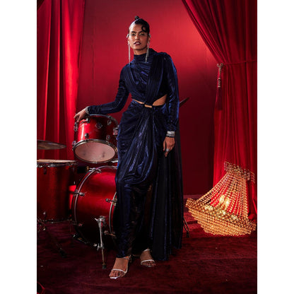 House of Fett Tiara Cutout Gown - Navy Blue
