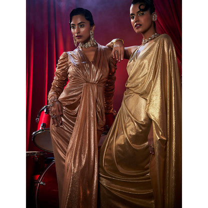 House of Fett Jadore Metallic Draped Gown - Gold