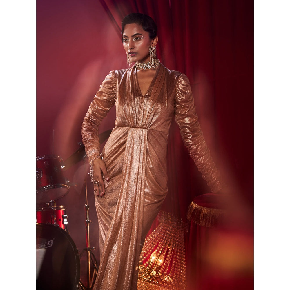 House of Fett Jadore Metallic Draped Gown - Gold