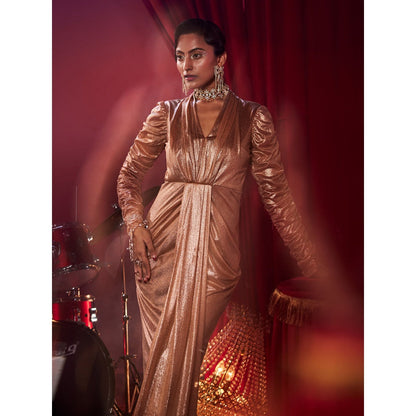House of Fett Jadore Metallic Draped Gown - Gold