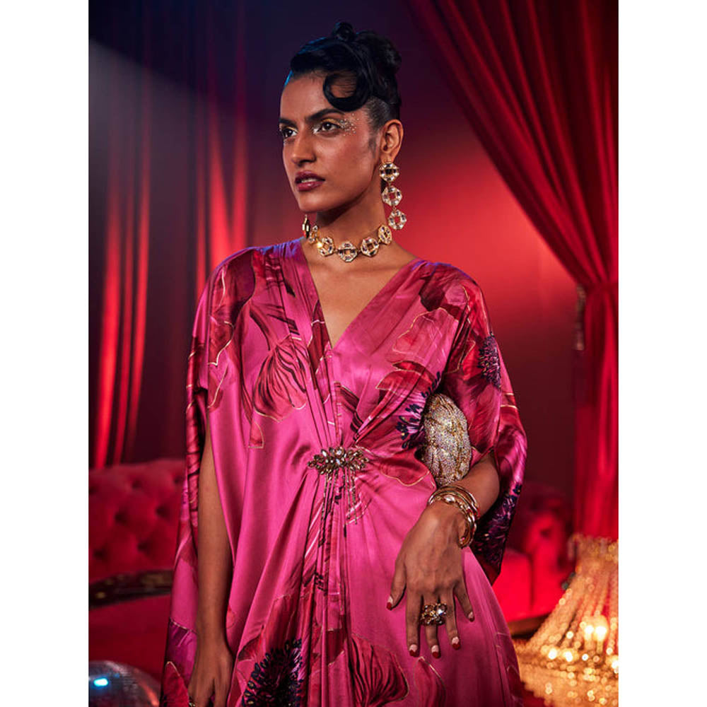 House of Fett Diva Poppy Print Kaftan Dress