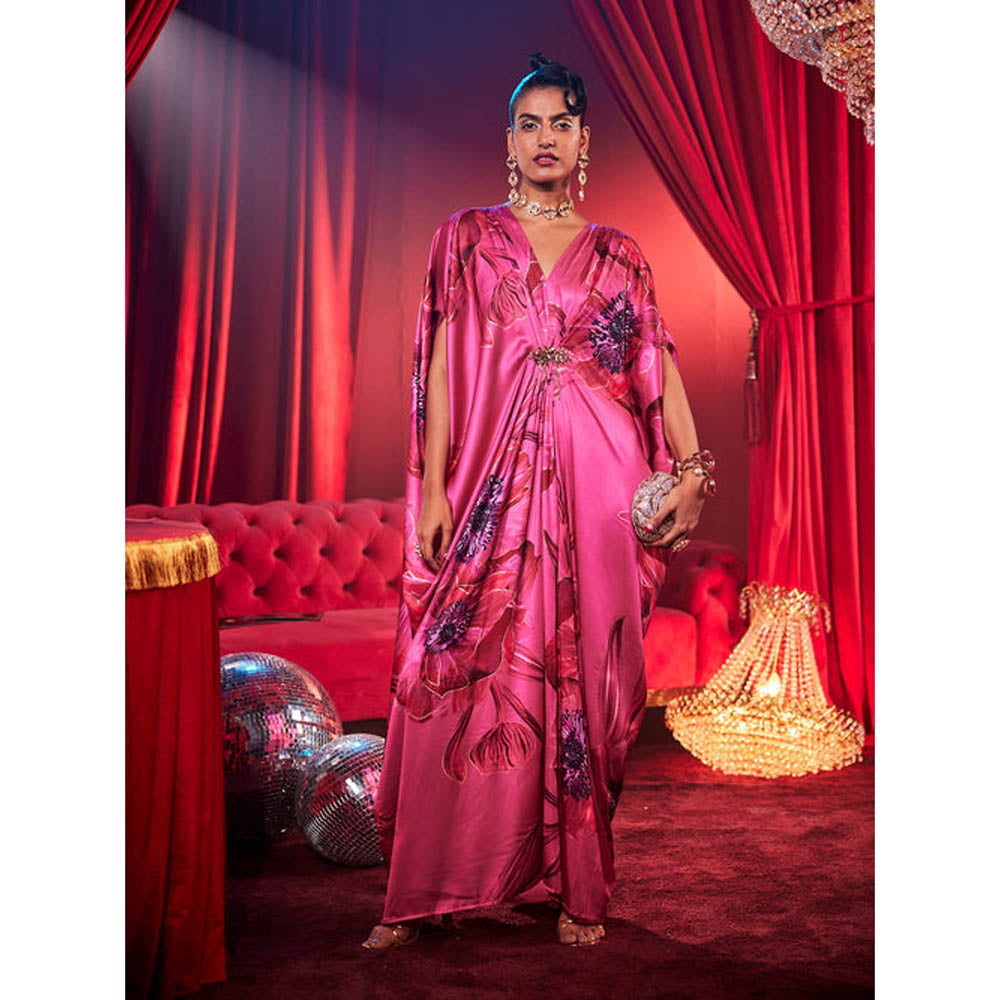 House of Fett Diva Poppy Print Kaftan Dress