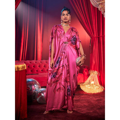 House of Fett Diva Poppy Print Kaftan Dress