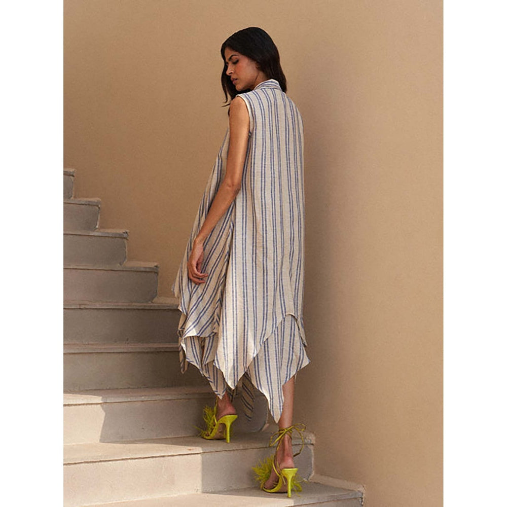 House of Fett Beige Omaha Stripe Cowl Cape with Dress