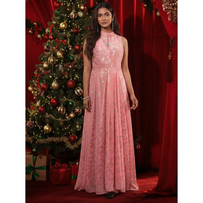 House of Fett Metallic Print Drape Party Dress