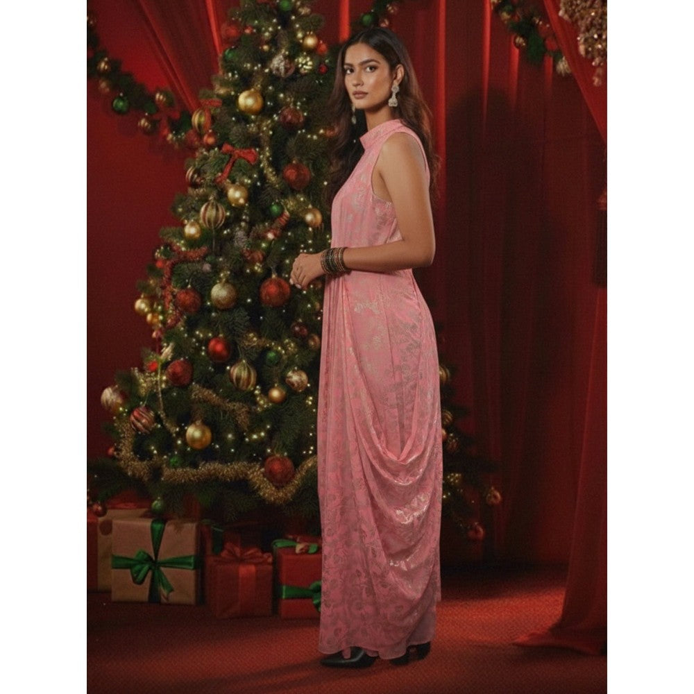 House of Fett Metallic Print Drape Party Dress
