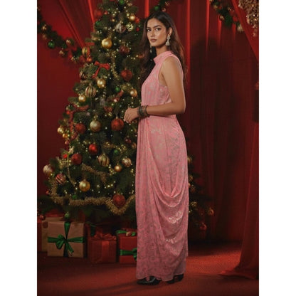 House of Fett Metallic Print Drape Party Dress