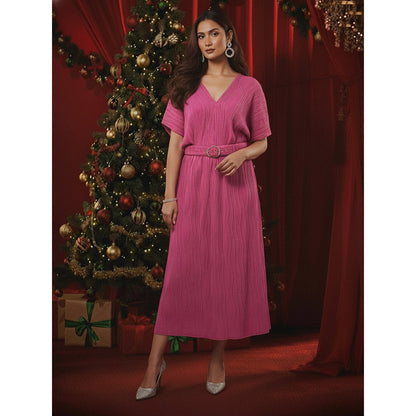 House of Fett Crushed Knits Long Comfort Dress With Belt