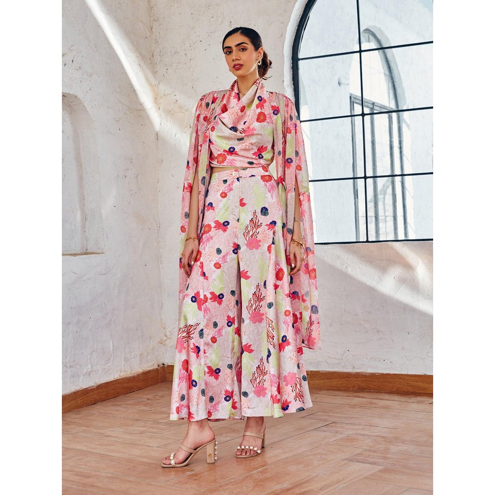 House of Fett Coralrush Off White Cape with Top and Pant Co-Ords