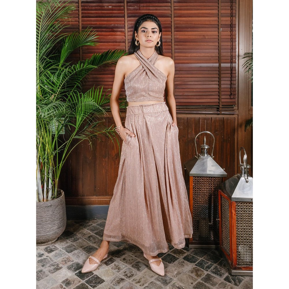 House of Fett Orlean Shimmer Cream Top with Pant Co-Ords