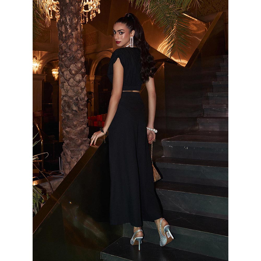 House of Fett Preto Embroidered Black Top with Pant Co-Ords