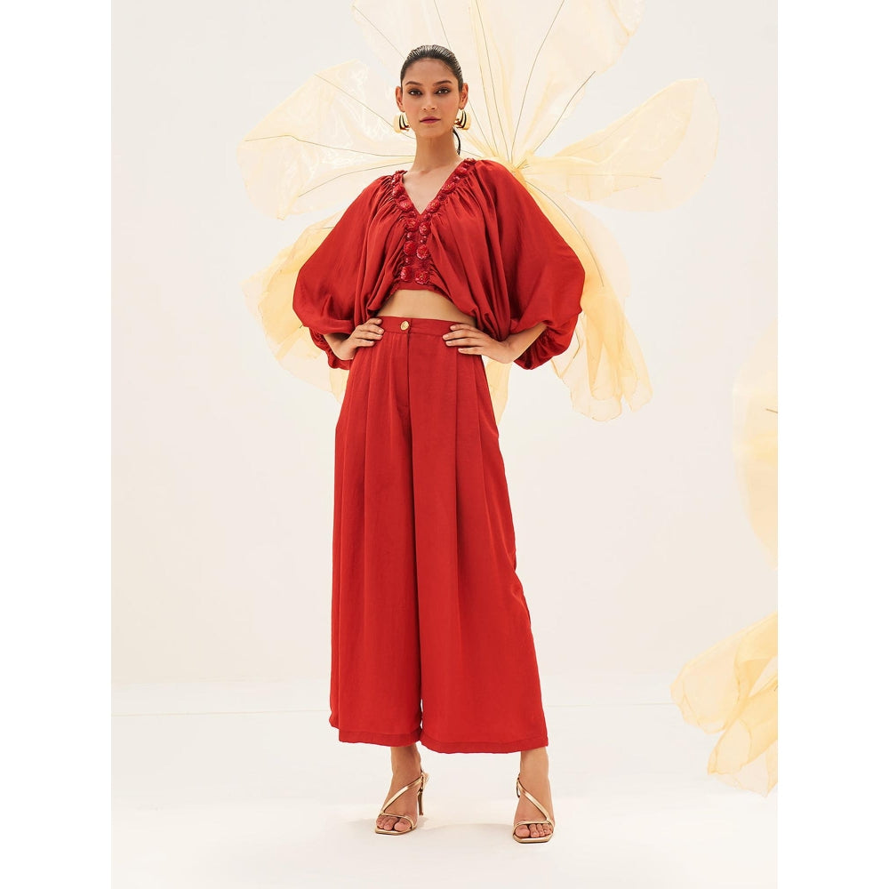 House of Fett Rosamore Red Top with Pant Co-Ords