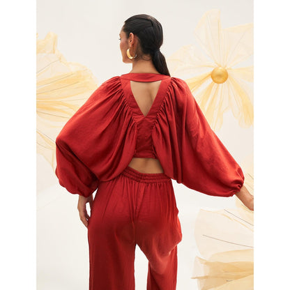 House of Fett Rosamore Red Top with Pant Co-Ords