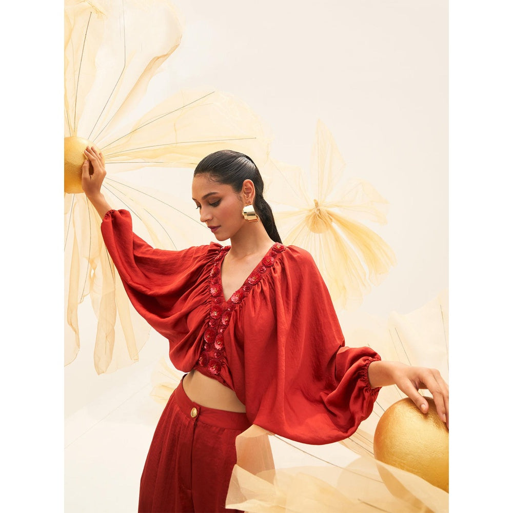 House of Fett Rosamore Red Top with Pant Co-Ords