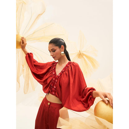 House of Fett Rosamore Red Top with Pant Co-Ords