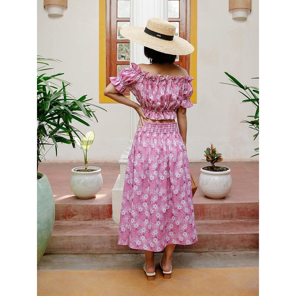 House of Fett Womens Botanica Floral Pink Maxi Skirt