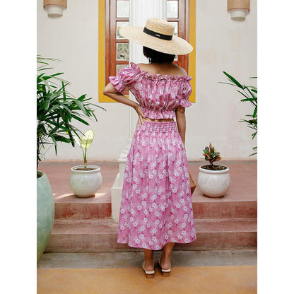 House of Fett Womens Botanica Floral Pink Maxi Skirt
