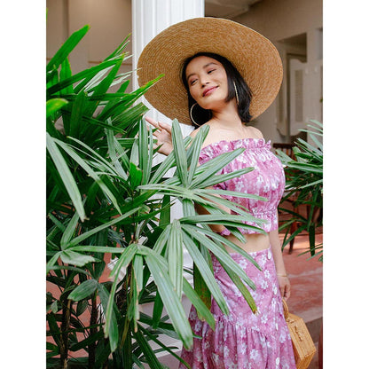 House of Fett Womens Botanica Floral Pink Maxi Skirt