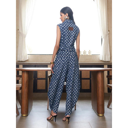 House of Fett Womens Checkered Denim Baggy Blue Pant