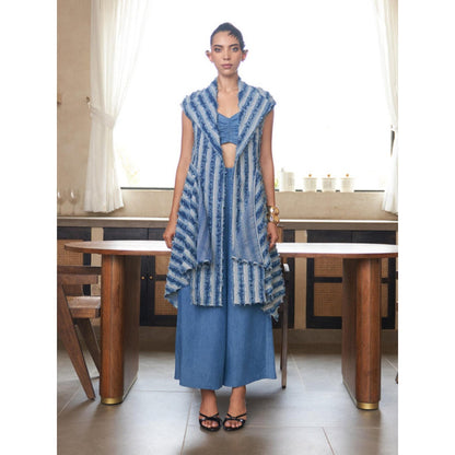 House of Fett Cobalt Denim Three Piece Solid Coord Set