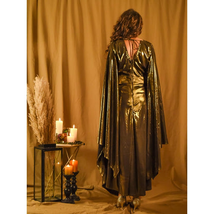 House of Fett Le Bain Gold Metallic Gown A Line Dress