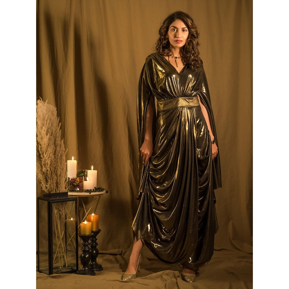 House of Fett Le Bain Gold Metallic Gown A Line Dress