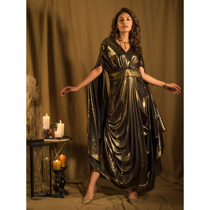 House of Fett Le Bain Gold Metallic Gown A Line Dress