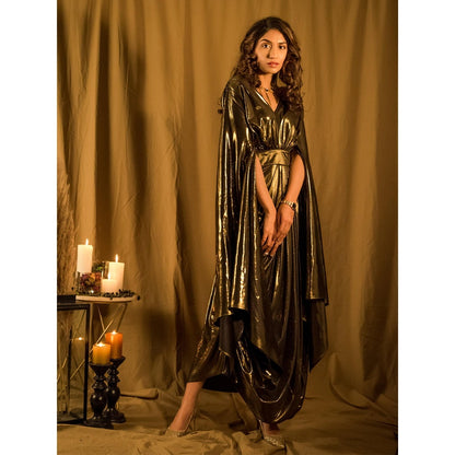 House of Fett Le Bain Gold Metallic Gown A Line Dress