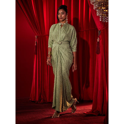 House of Fett Belrose Pleated Green Gown Bodycon Dress
