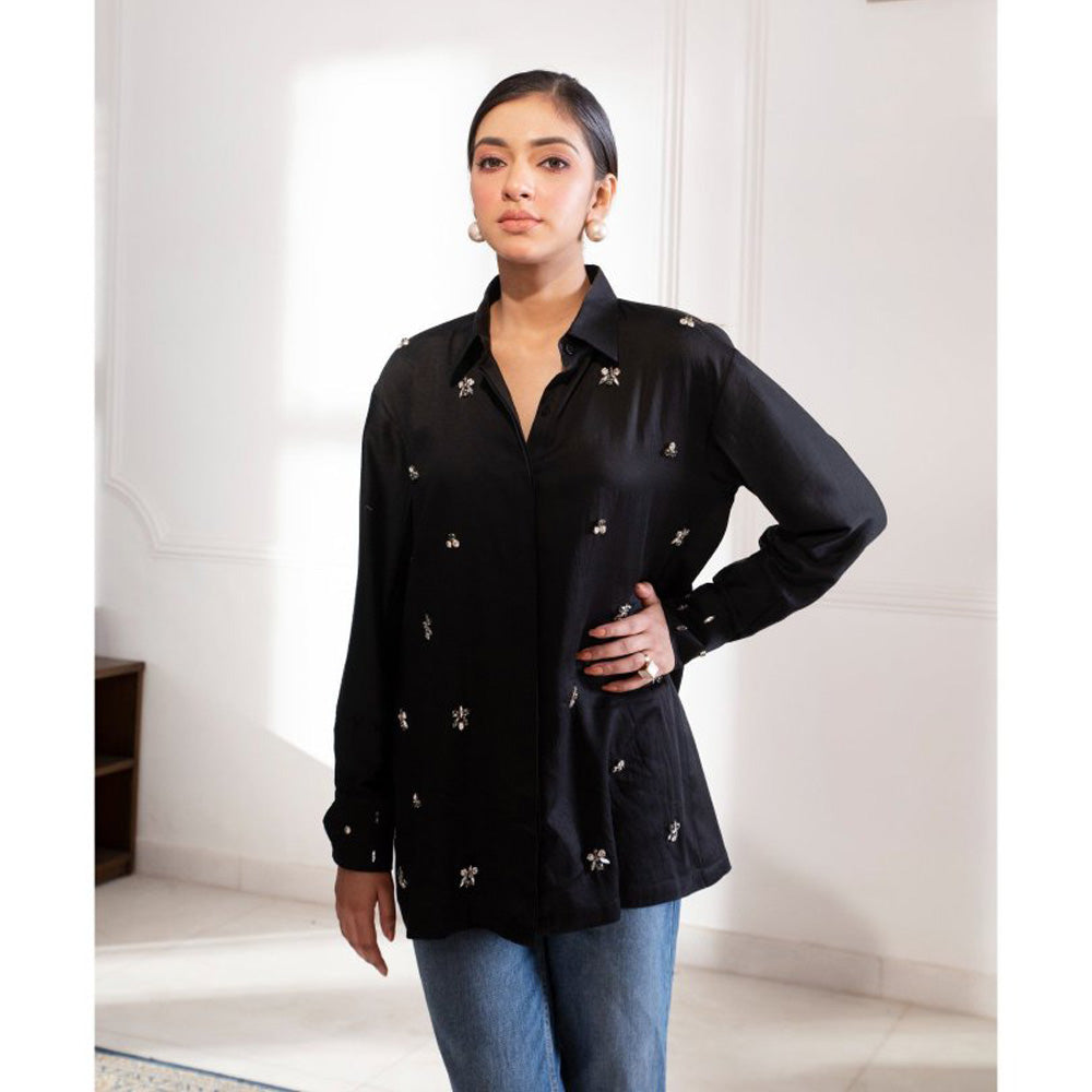 House Of Muher Rihanna Black Embellished Shirt