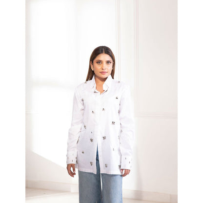 House Of Muher Rihanna White Embellished Shirt