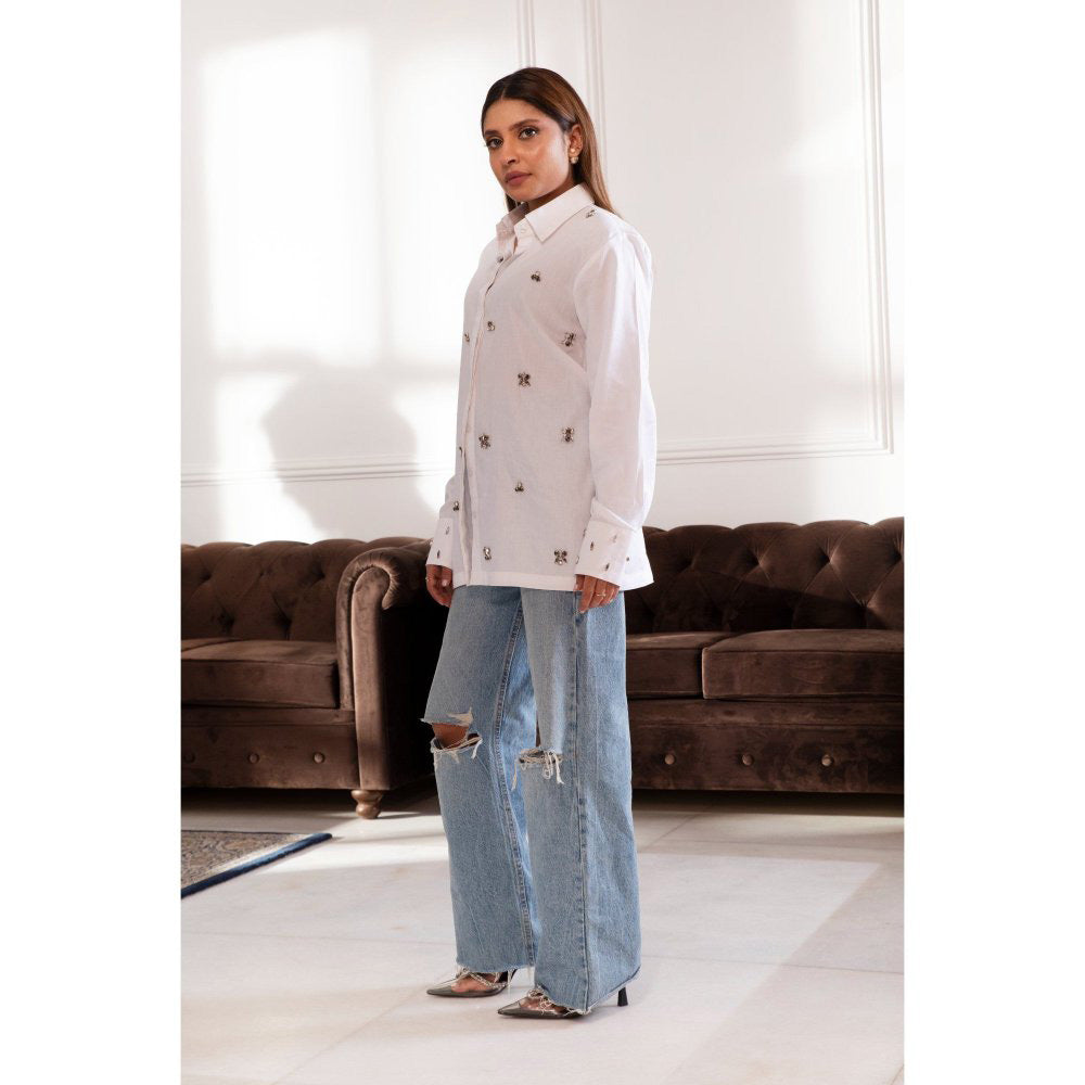 House Of Muher Rihanna White Embellished Shirt