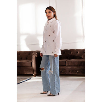 House Of Muher Rihanna White Embellished Shirt
