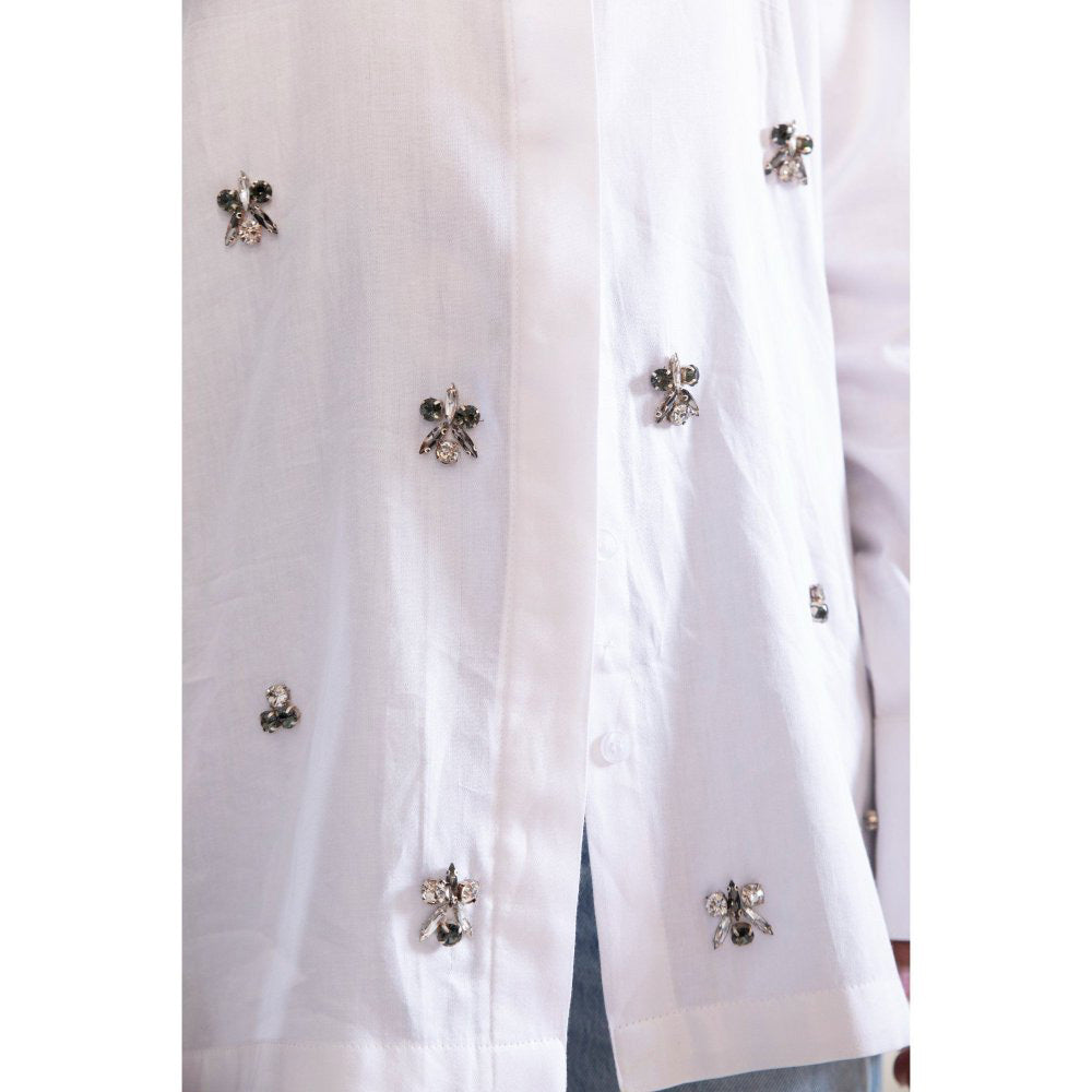 House Of Muher Rihanna White Embellished Shirt
