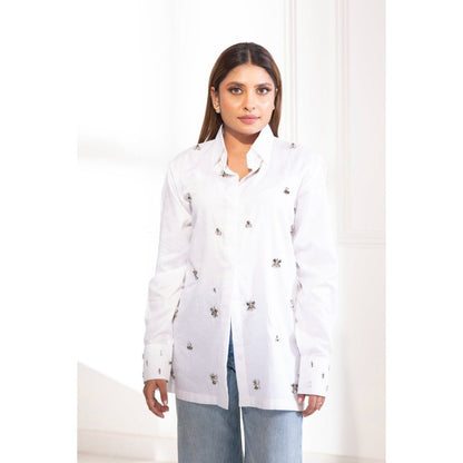 House Of Muher Rihanna White Embellished Shirt