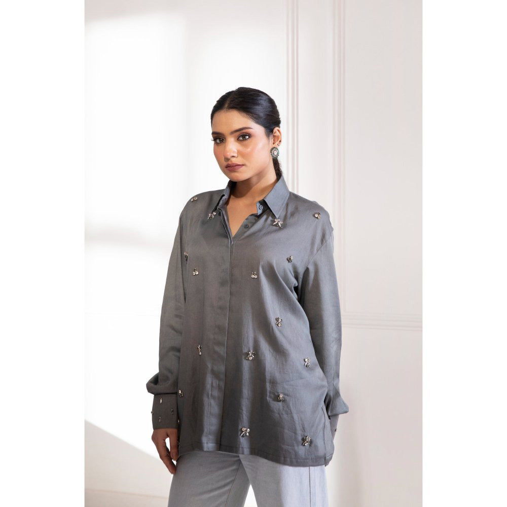 House Of Muher Rihanna Grey Embellished Shirt