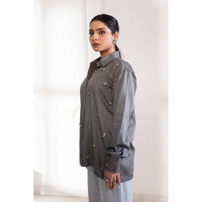 House Of Muher Rihanna Grey Embellished Shirt