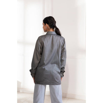 House Of Muher Rihanna Grey Embellished Shirt