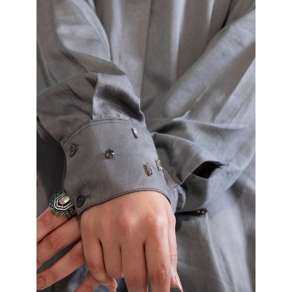 House Of Muher Rihanna Grey Embellished Shirt